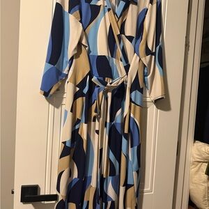 Lane Bryant Blue and Cream Geometric Dress